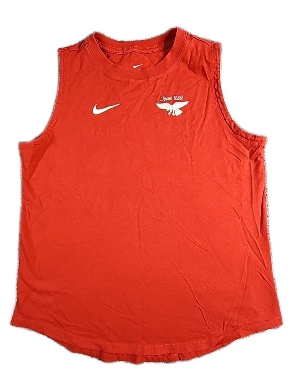 Nike Men’s Red Sleeveless Athletic Tank with White Swoosh and Team USA Patch